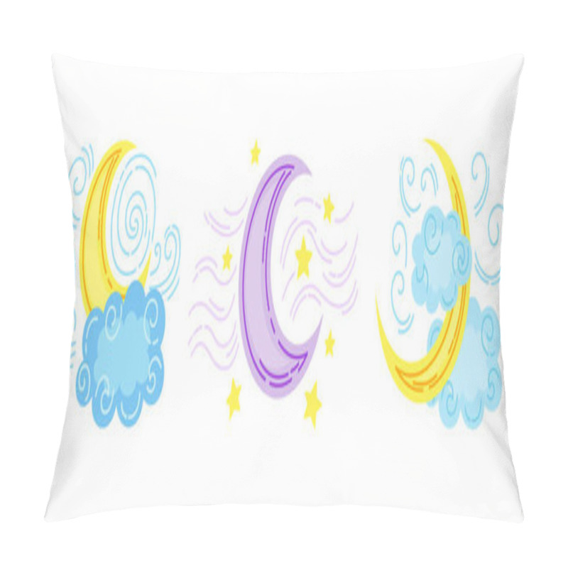 Personality  Moon With Clouds Star Cartoon Set Night Sky Vector Pillow Covers