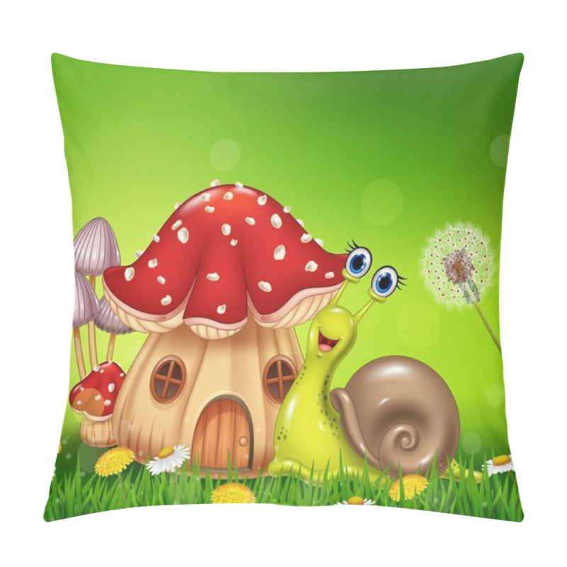 Personality  Happy Snail With Beautiful Mushroom House Pillow Covers