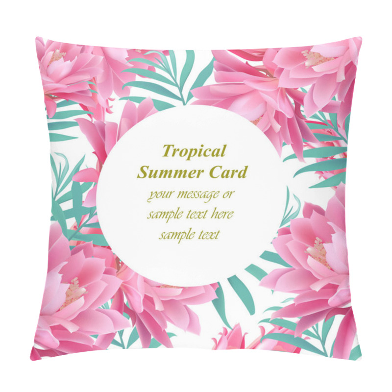 Personality  Tropical Vector Floral Round Card. Summerl Template Design With Palm Leaves And Exotic Flowers Pillow Covers