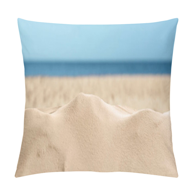 Personality  Beautiful Beach With Golden Sand Near Sea, Closeup View. Banner Design Pillow Covers