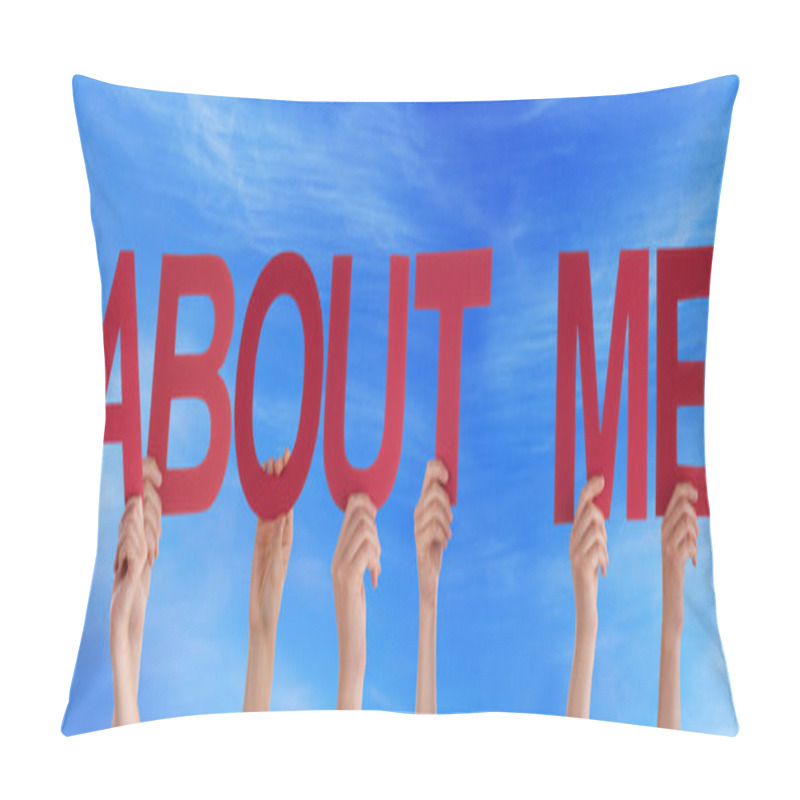 Personality  People Hands Holding Red Straight Word About Me Blue Sky Pillow Covers