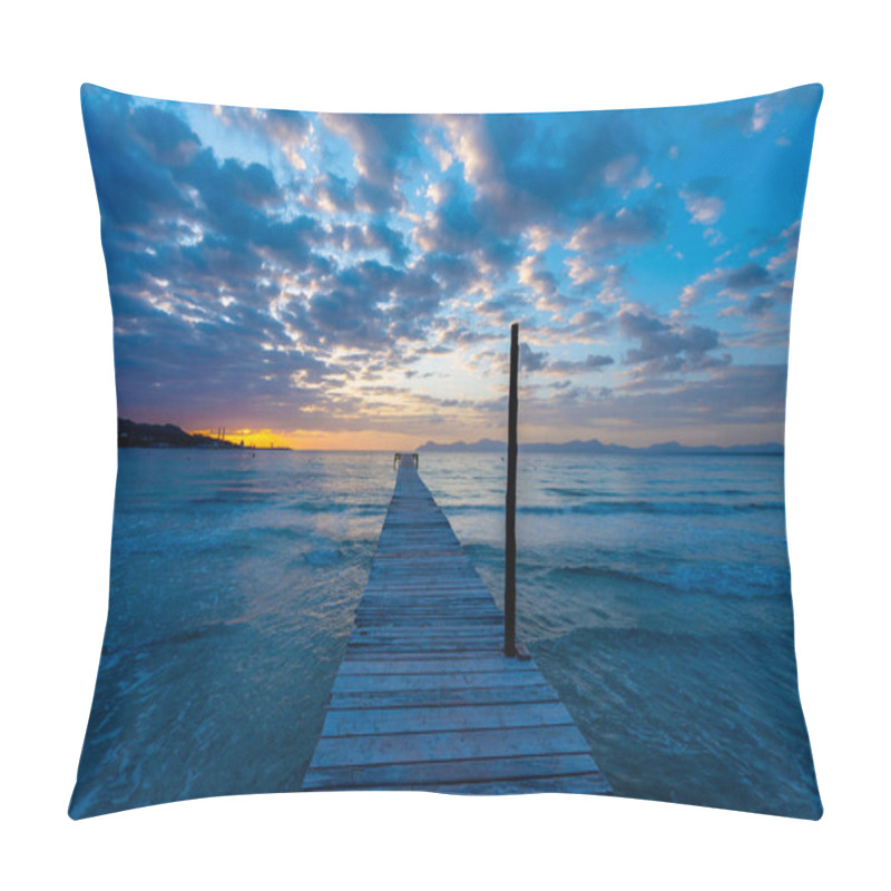 Personality  Wooden Pier At Sunrise On Alcudia Beach, Majorca Island, Spain Pillow Covers