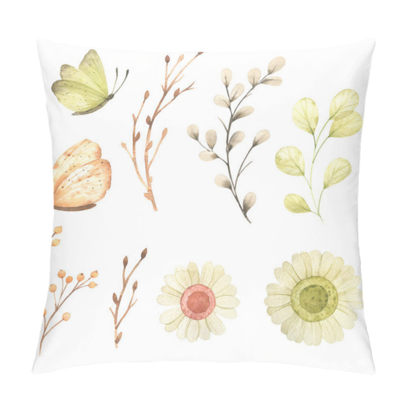 Personality  Watercolor Flower, Branches, Butterfly. Spring Or Summer Design For Invitation, Wedding Or Greeting Cards Pillow Covers