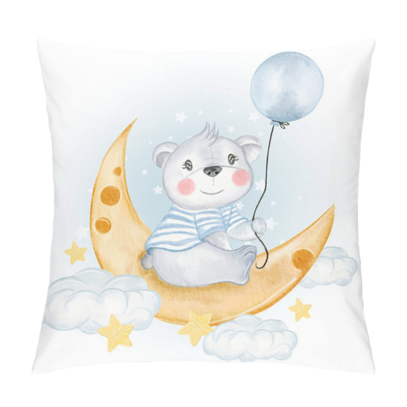 Personality  Baby Bear Holding Balloon On Moon Clouds Pillow Covers