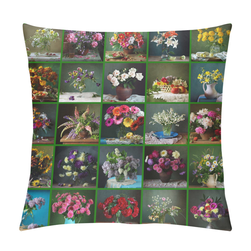 Personality  Collage From Still Lifes With Flowers. Pillow Covers