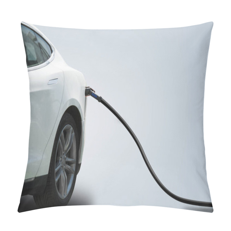 Personality  Charging Electric Car Isolated On Grey Background Pillow Covers