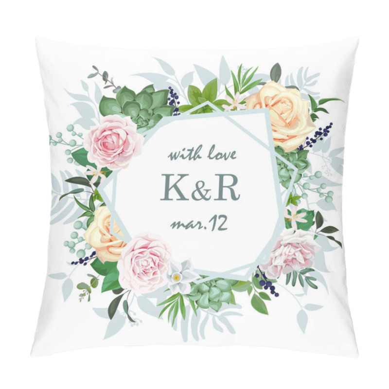 Personality  Original Wedding Invitation With Roses And Succulent Pillow Covers