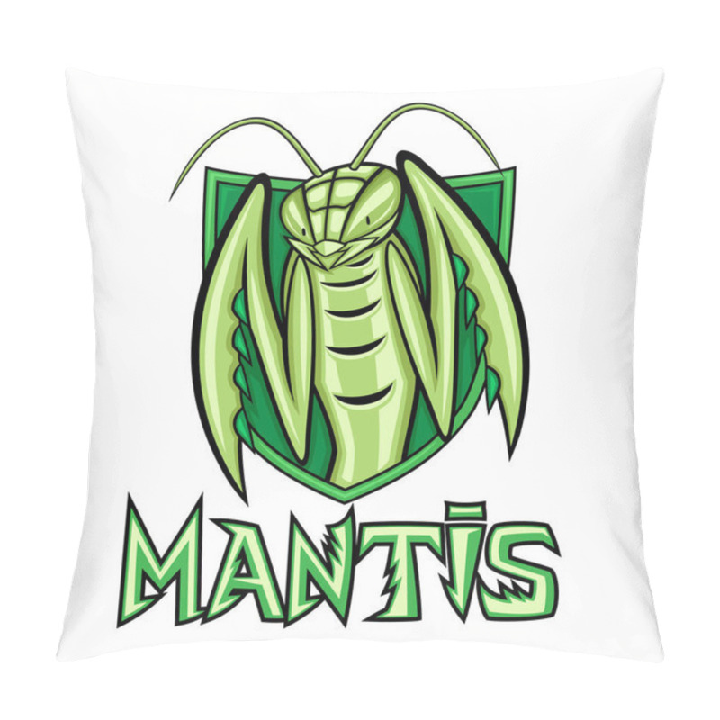 Personality  Green Insect Mantis And Shield On White Background. Pillow Covers