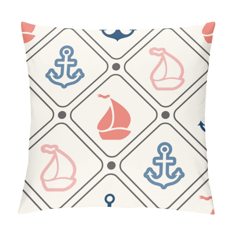 Personality  Seamless  Pattern Of Anchor, Sailboat Shape In Frame Pillow Covers