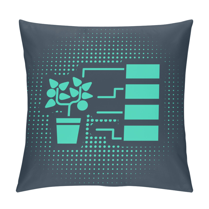 Personality  Green Flower Analysis Icon Isolated On Blue Background. Abstract Circle Random Dots. Vector Illustration Pillow Covers