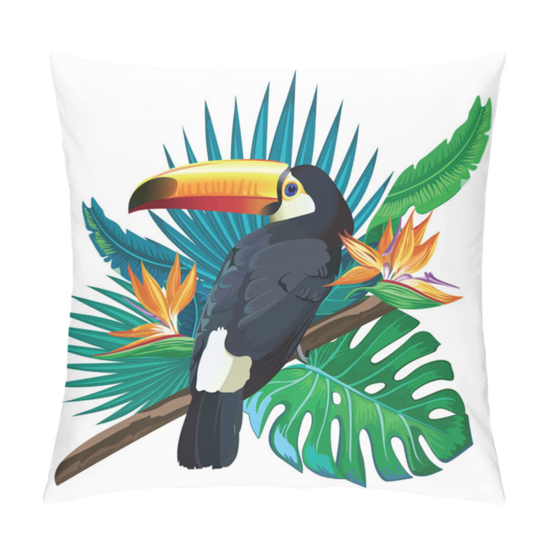 Personality  Toucan Bird And Bright Tropical Plants, Vector Illustration Pillow Covers