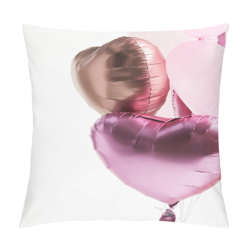 Personality  Heart-shaped Pink And Golden Festive Air Balloons Isolated On White  Pillow Covers