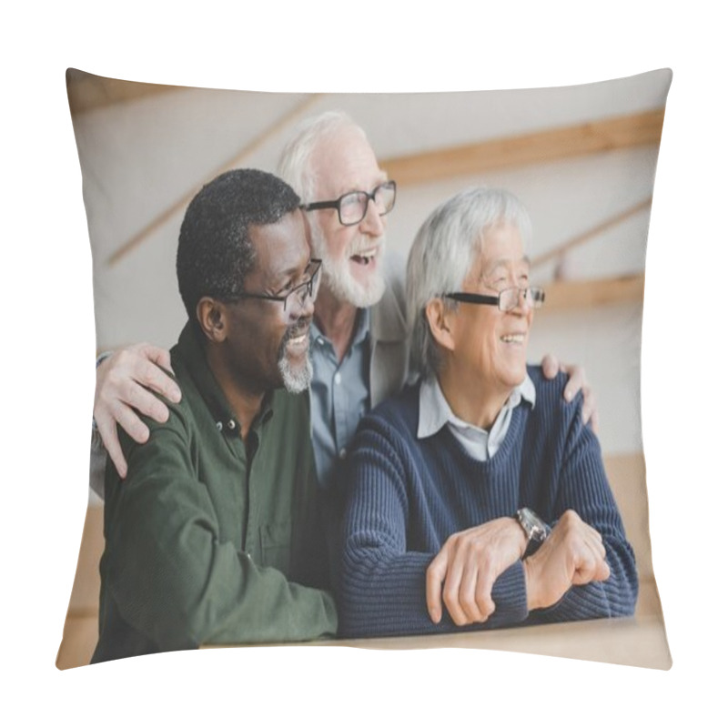 Personality  Senior Friends Embracing And Looking Away Pillow Covers