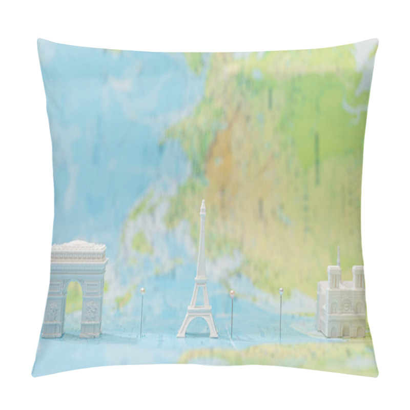 Personality  Small Figurines With City Attractions On Map Of Paris With Pins  Pillow Covers