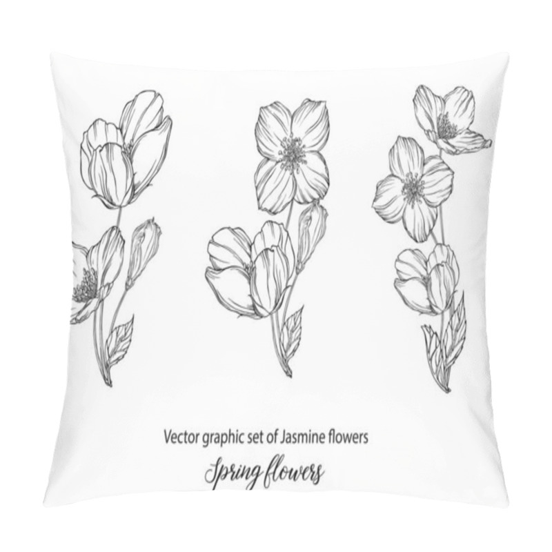 Personality  A Set Of Graphic Flower Compositions With Jasmine Flowers. Jasmine Pillow Covers