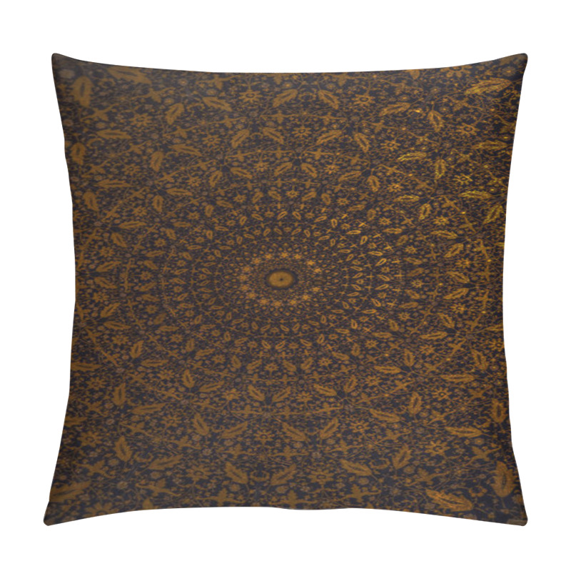 Personality  Damask  Floral Golden Round Pattern With Oriental Elements. Abstract Traditional Ornament Pillow Covers