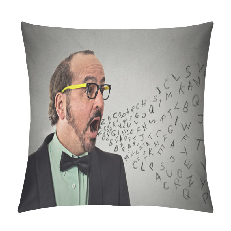 Personality  Man Talking With Alphabet Letters Coming Out Of Open Mouth Pillow Covers