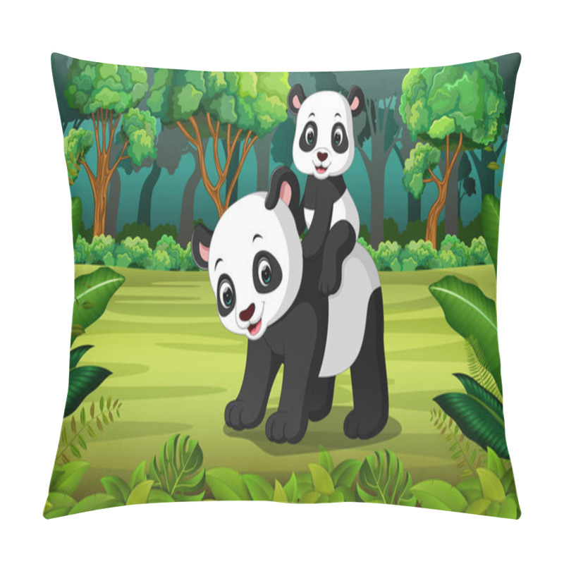 Personality  Panda With Baby Panda In The Forest Pillow Covers