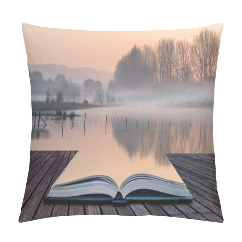 Personality  Book Concept Landscape Of Lake In Mist With Sun Glow At Sunrise Pillow Covers