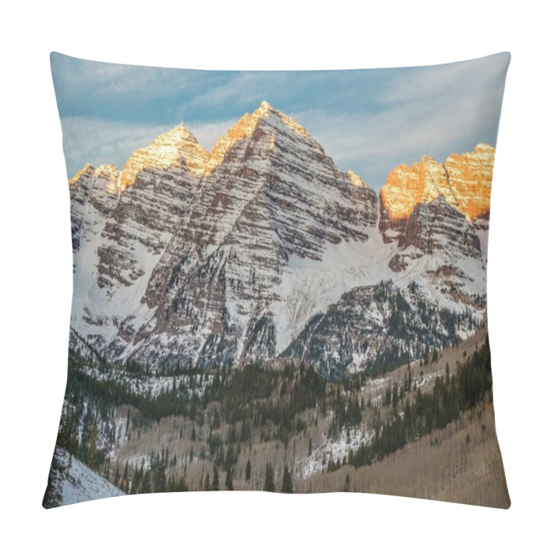 Personality  Maroon Bells Mountains In Snow At Sunrise Pillow Covers