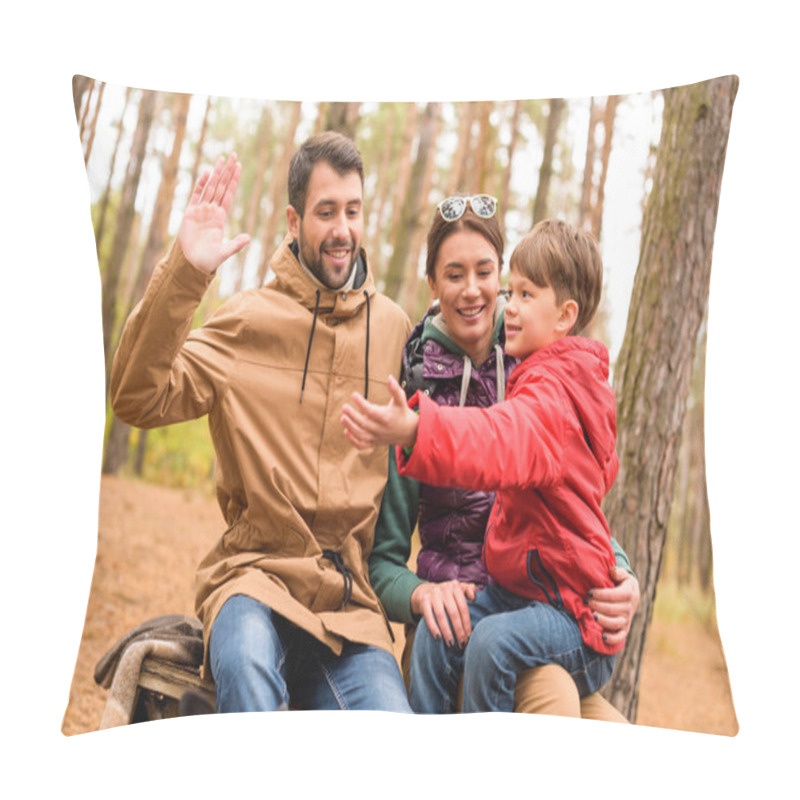 Personality  Happy Family In Autumn Forest Pillow Covers