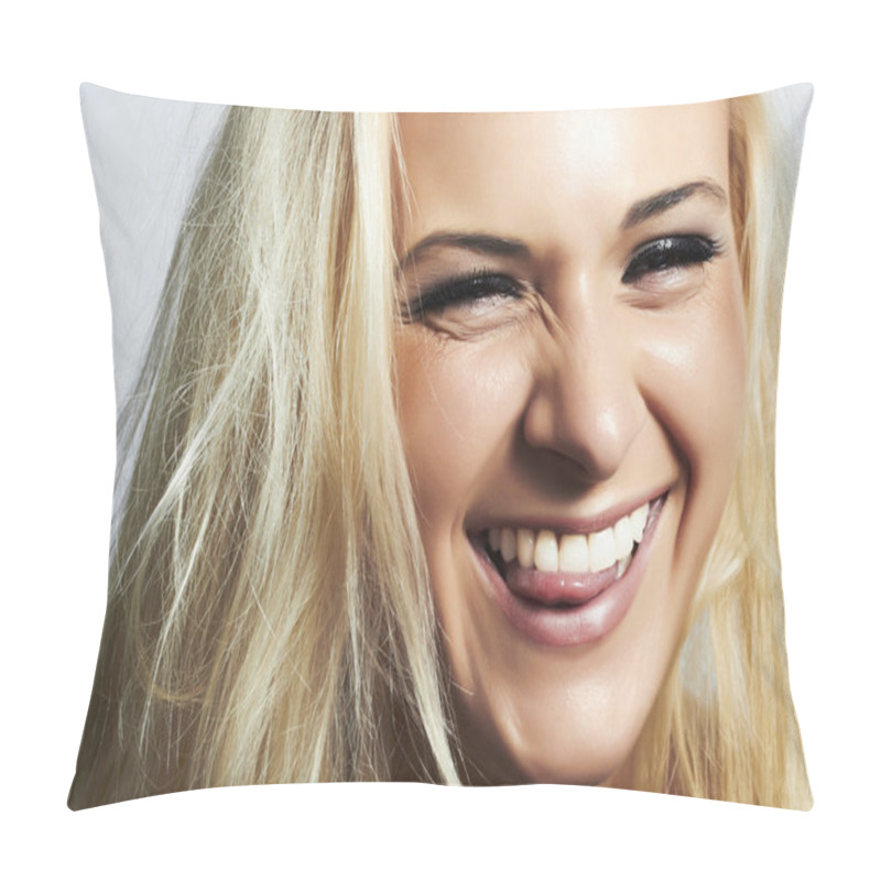 Personality  Blond Woman.mouth And White Teeth.smile With Tongue Pillow Covers