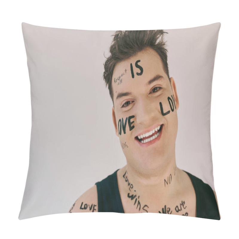 Personality  A Unique Person Shares Positivity Through Body Art And A Bright Smile, Promoting Love And Unity. Pillow Covers