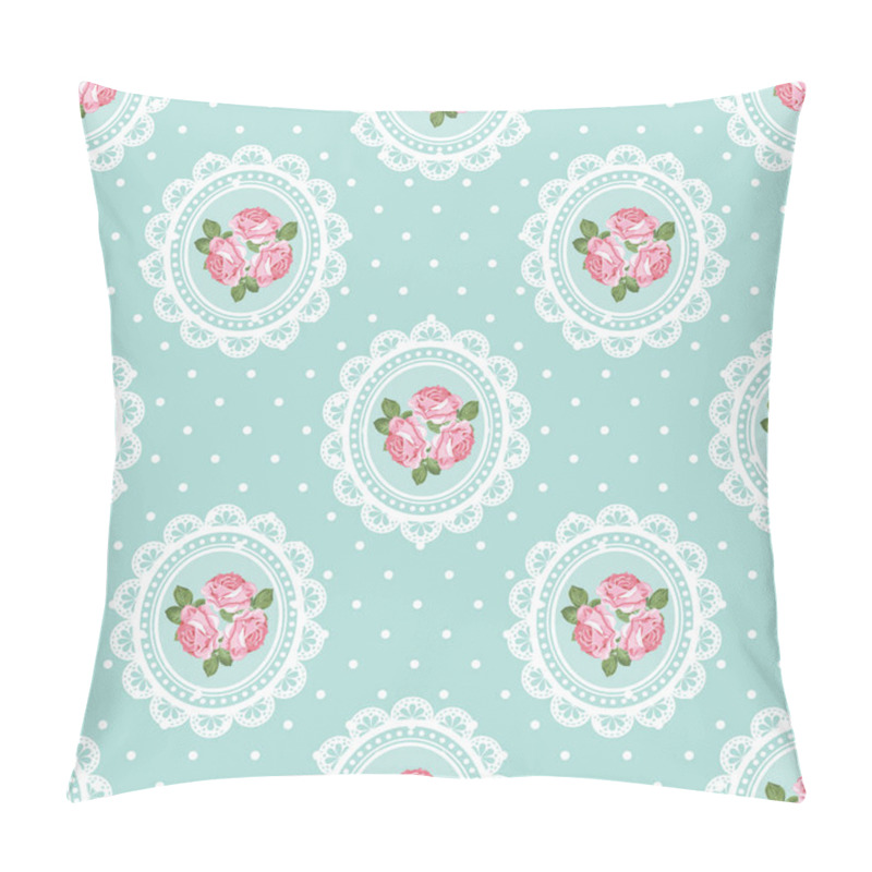 Personality  Shabby Chic Rose Seamless Pattern On Polka Dot Background Pillow Covers