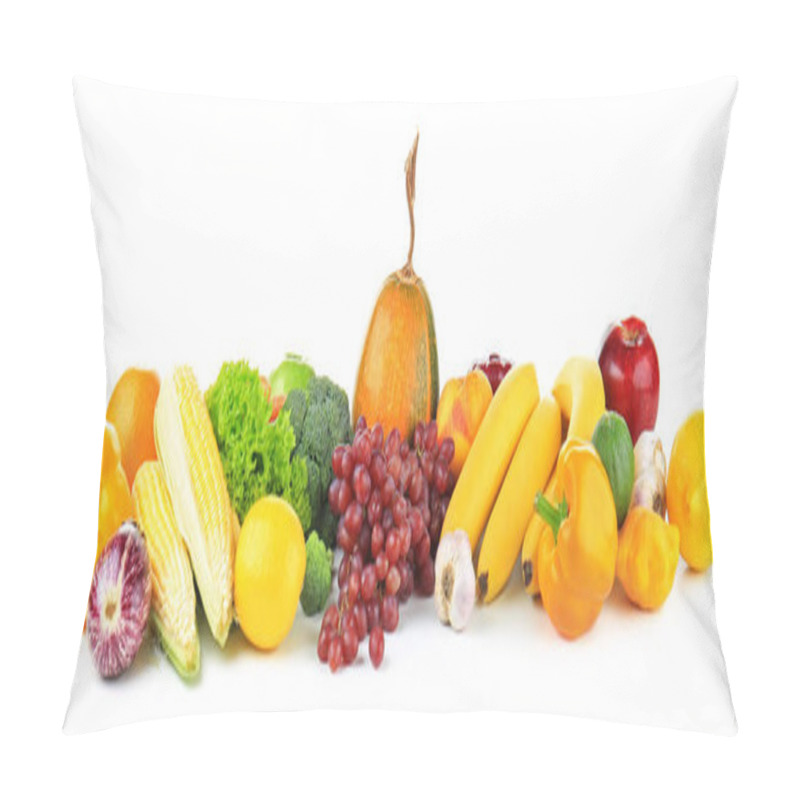 Personality  Composition Of Different Fruits And Vegetables On White Background Pillow Covers