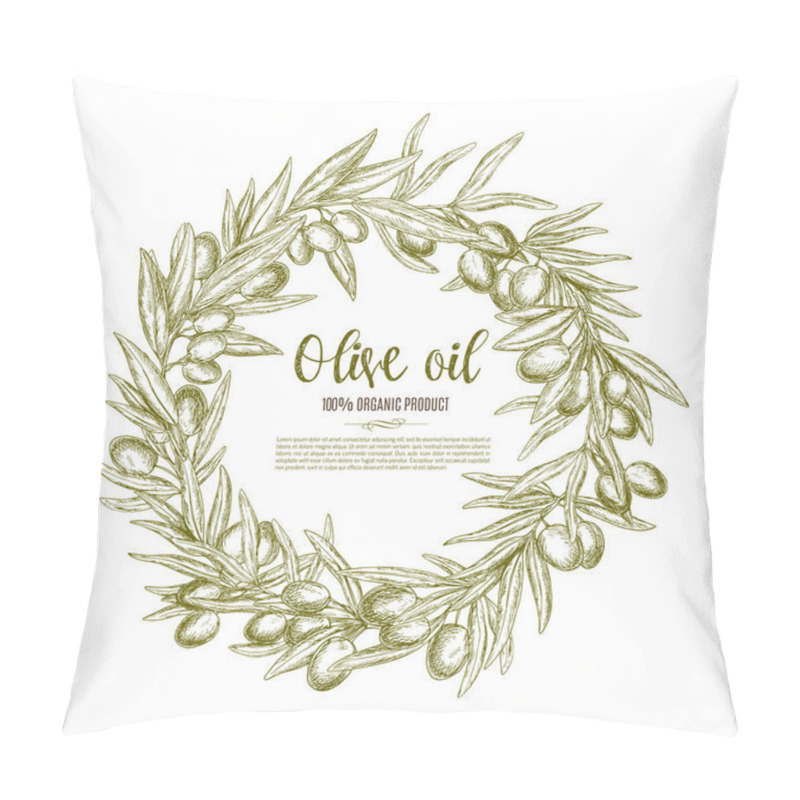 Personality  Olive Wreath Sketch Label For Oil And Food Design Pillow Covers