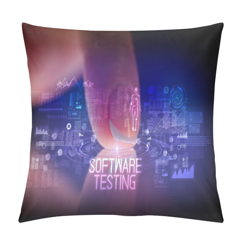 Personality  Finger Touching Tablet With Web Technology Icons Concept Pillow Covers