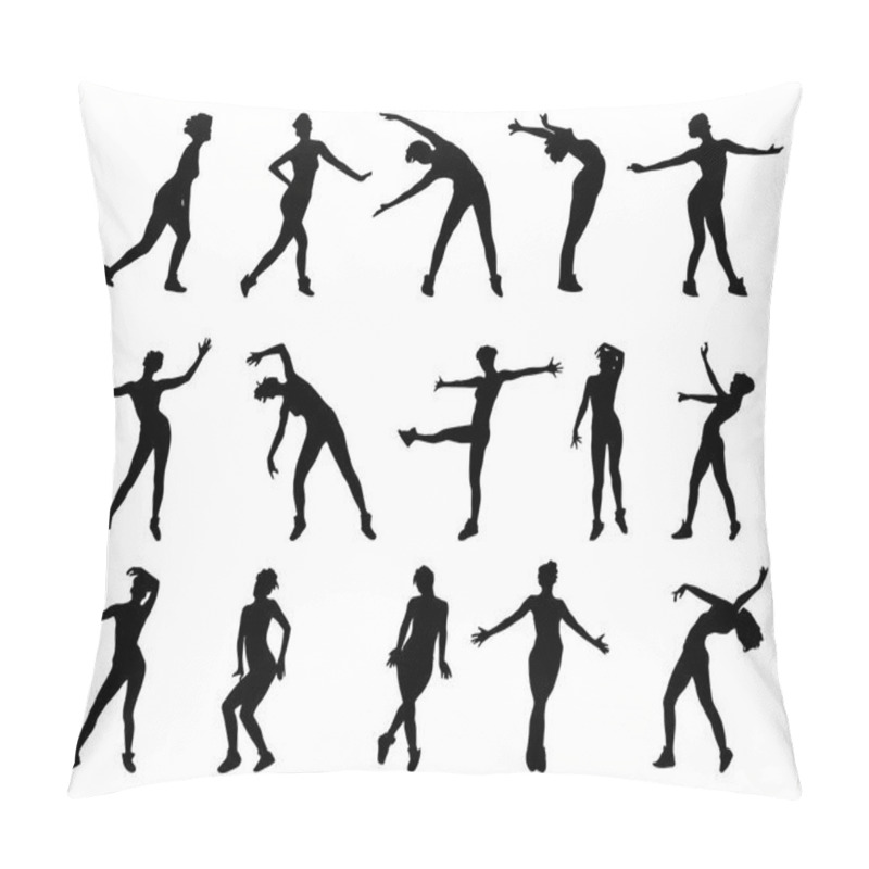 Personality  Collection Of Vector Silhouettes Of Dancing Girls  Isolated On White Background. Pillow Covers