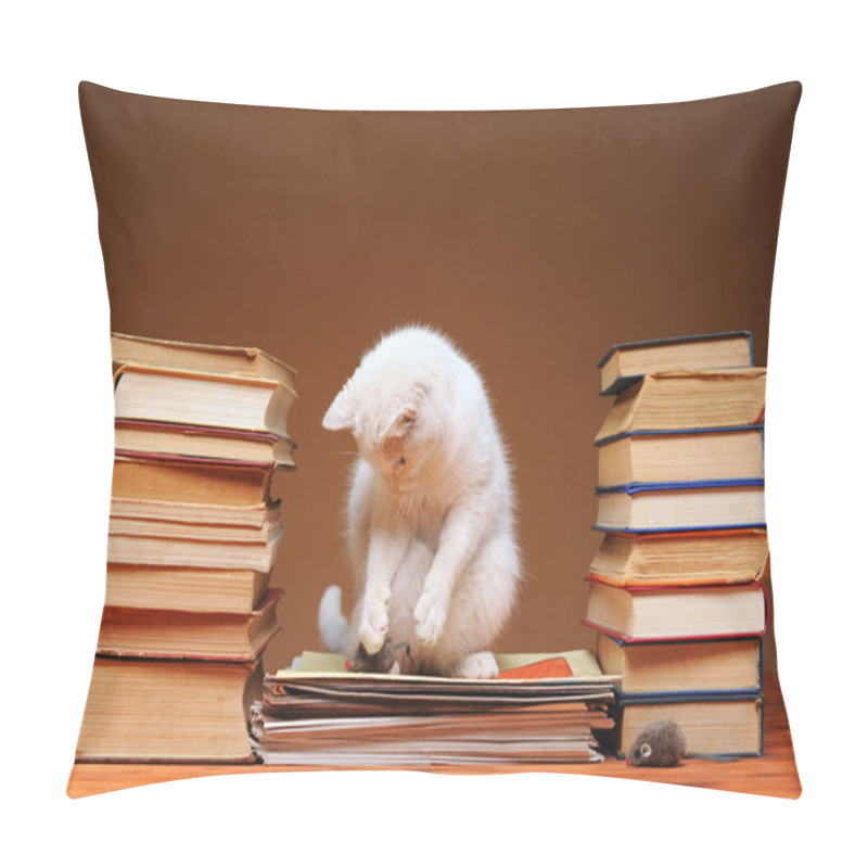 Personality  White Cat Looking At The Plush Mouse Pillow Covers