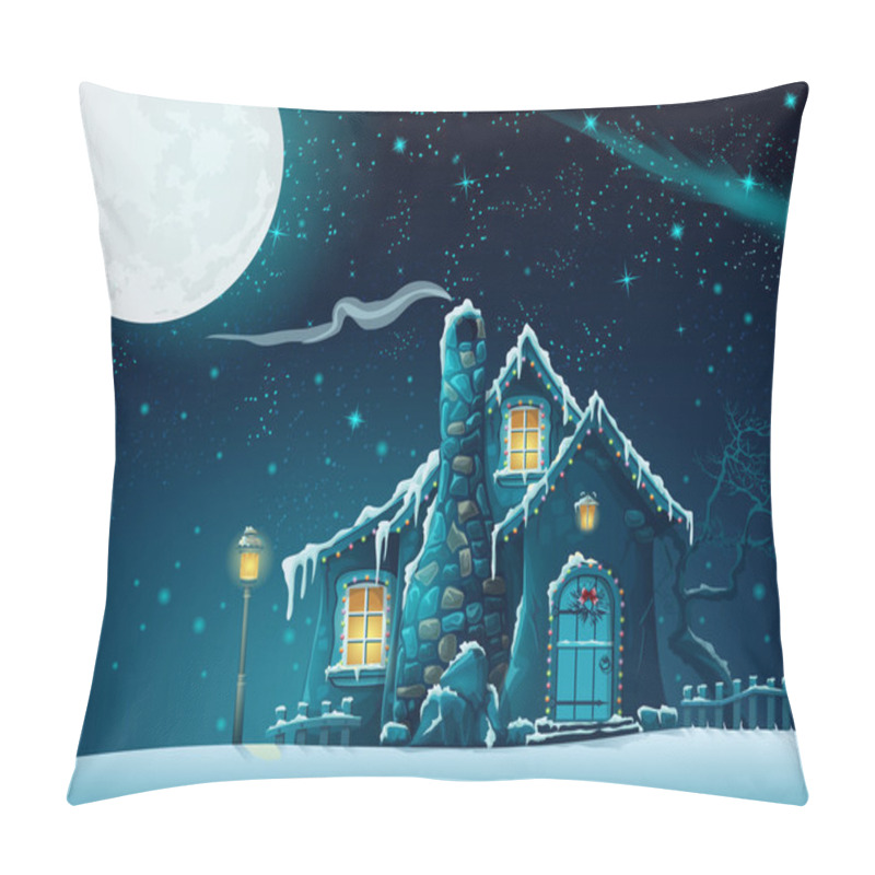 Personality  Winter Night With A Fabulous Home In The Moonlight Pillow Covers