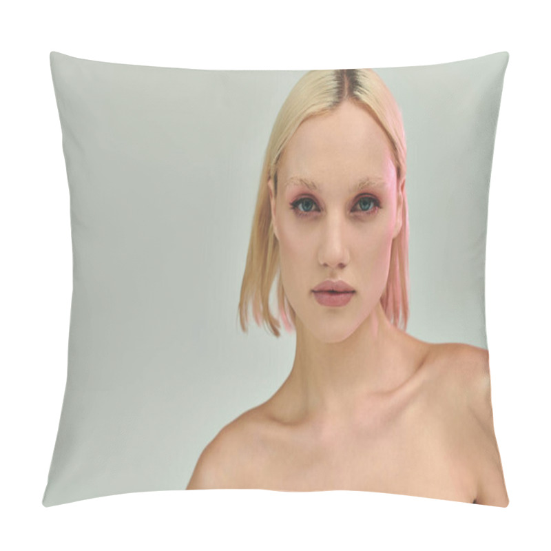 Personality  A Beautiful Young Woman Showcases A Vibrant, Modern Look With Holographic Accents. Pillow Covers