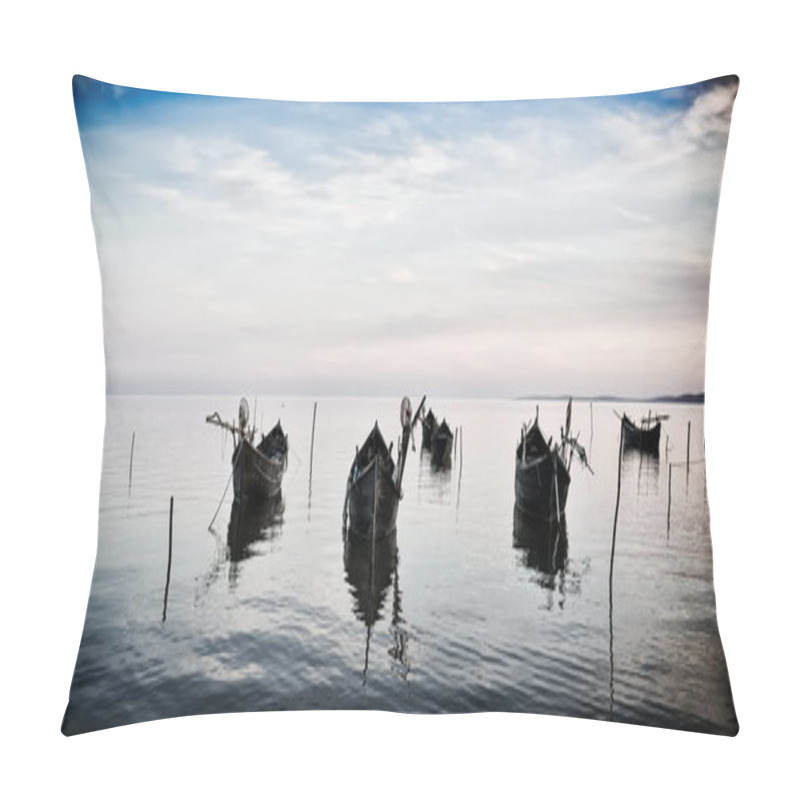 Personality  Fishing Boats On The Lake At Sunset Pillow Covers