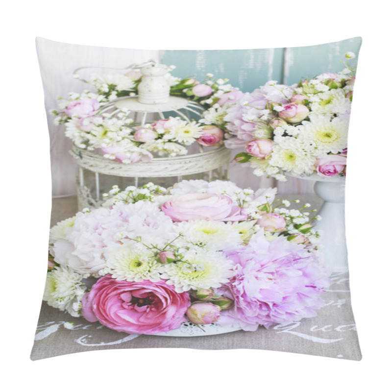 Personality  Floral Arrangement With Pink Peonies, Tiny Roses Pillow Covers