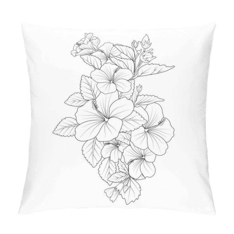 Personality  Illustration Of A Hibiscus Flower, Vector Sketch Pencil Art, Bouquet Floral Coloring Page, And Book Isolated On White Background Clipart.vector Illustration, Hand-drawn Flowers For Your Design Pillow Covers