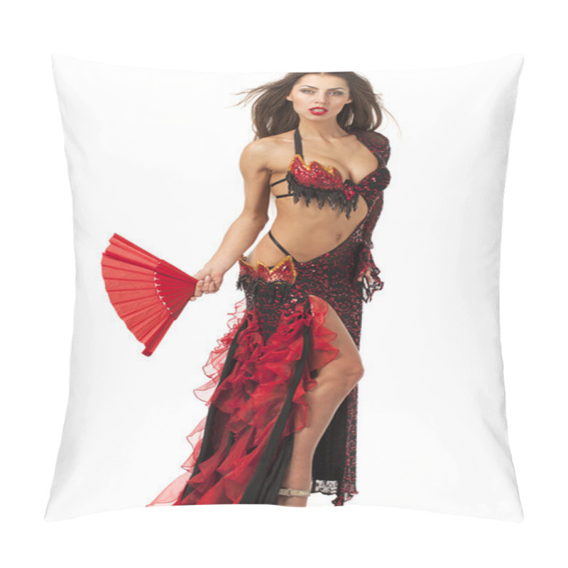 Personality  Woman Traditional Spanish Flamenco Dancer Dancing In A Red Dress Pillow Covers