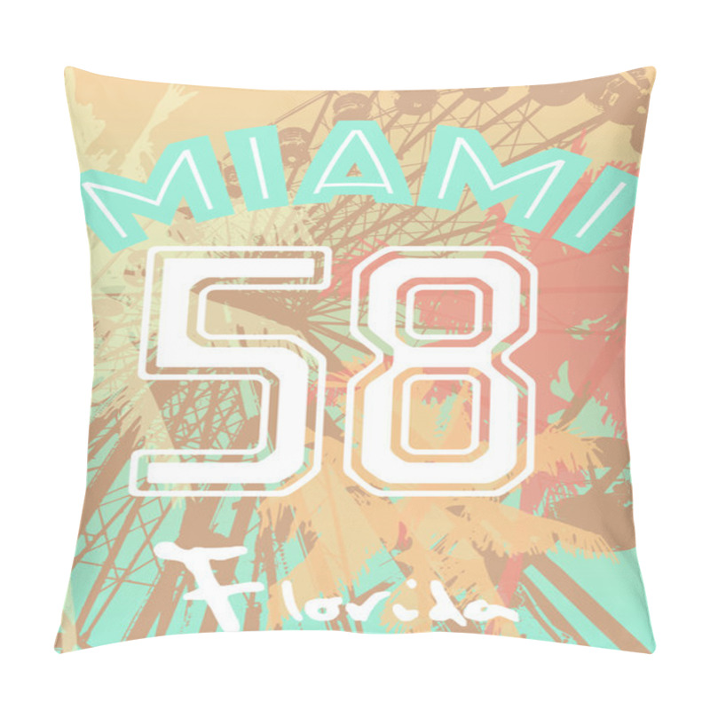 Personality  T-shirt Print With Numbers Fun Fair And Palm Trees In Vector Pillow Covers