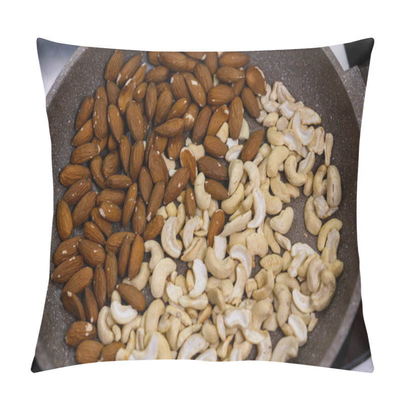 Personality  Pile Of Almon And Cashew Fried In A Pan. Pillow Covers