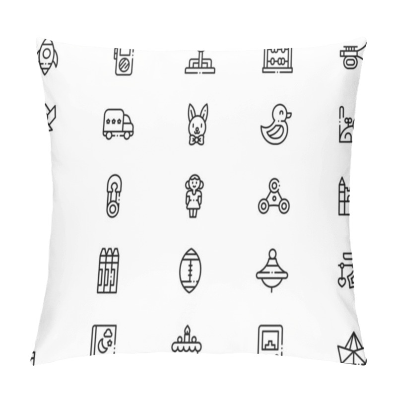 Personality  Children Toys Icons Collection Is A Vector Illustration With Editable Stroke. Pillow Covers