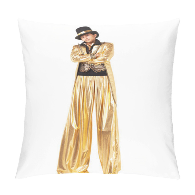 Personality  Boy In Gold On Stilts Pillow Covers