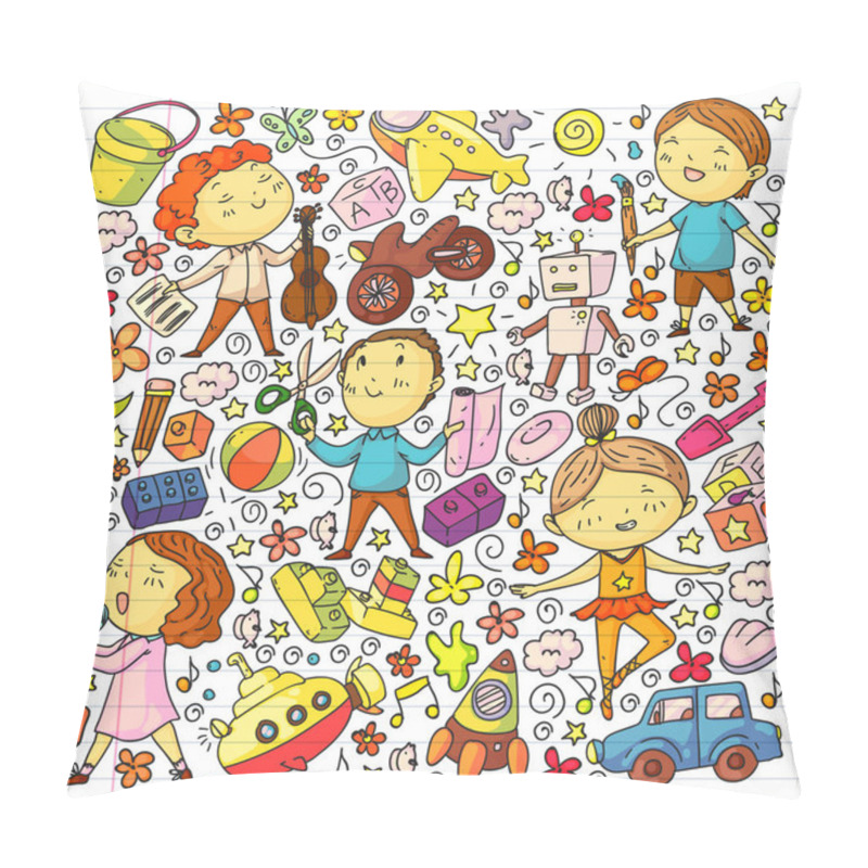 Personality  Painted By Hand Style Pattern On The Theme Of Childhood. Vector Illustration For Children Design. Pillow Covers