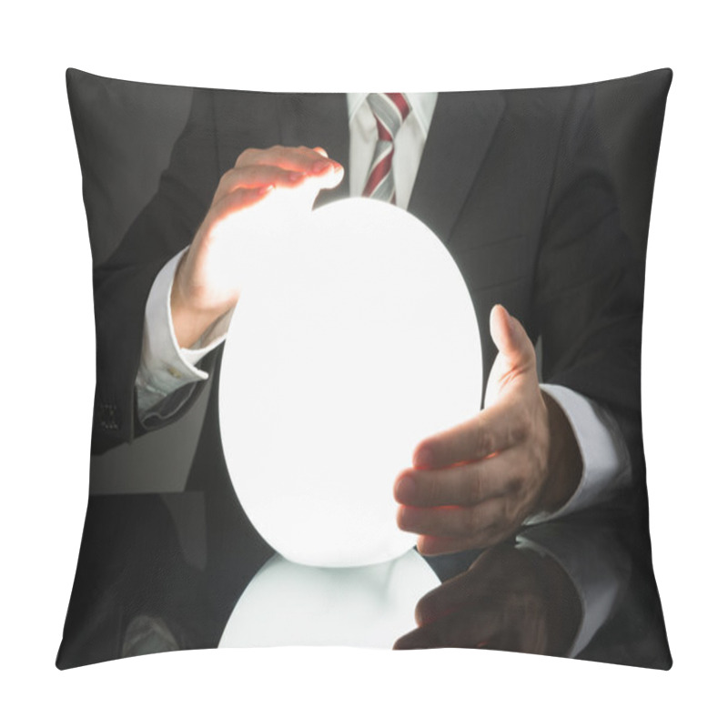 Personality  Businessman Predicting Future With Crystal Ball Pillow Covers