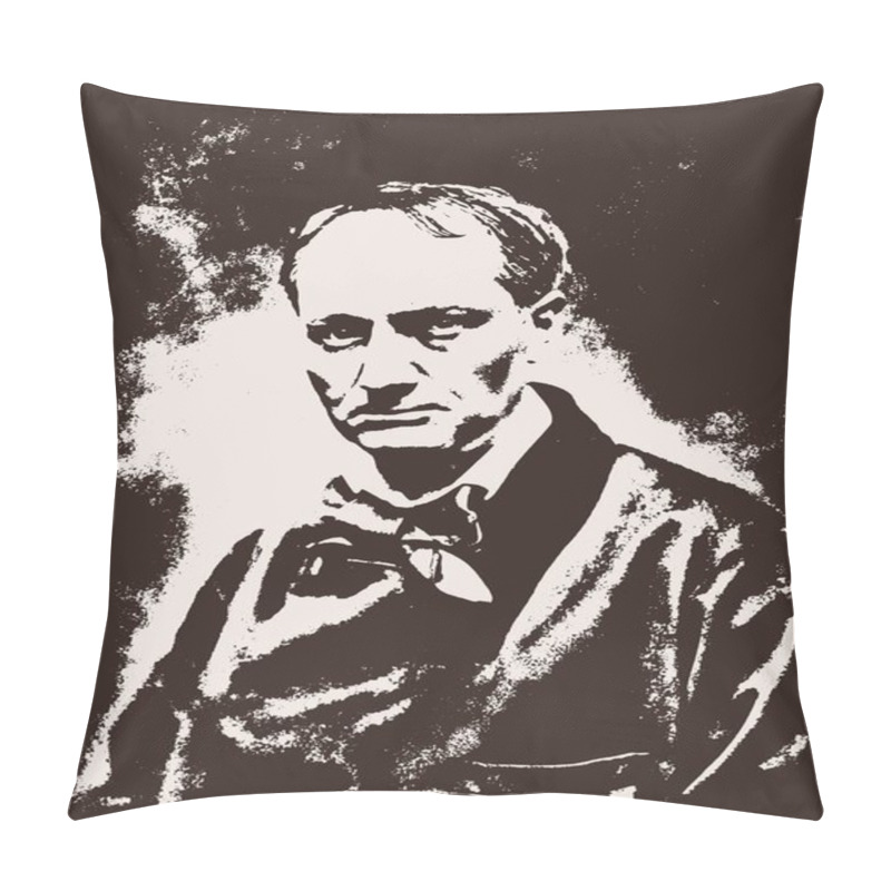 Personality  Vector High Quality Grungy Portrait Of The Famous French Decadent Poet And Author Of The Flowers Of Evil Charles Baudelaire  Pillow Covers