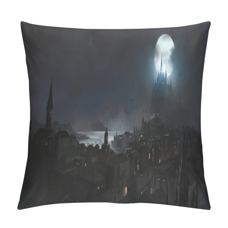 Personality  Medieval European Old City, 3D Illustration. Pillow Covers