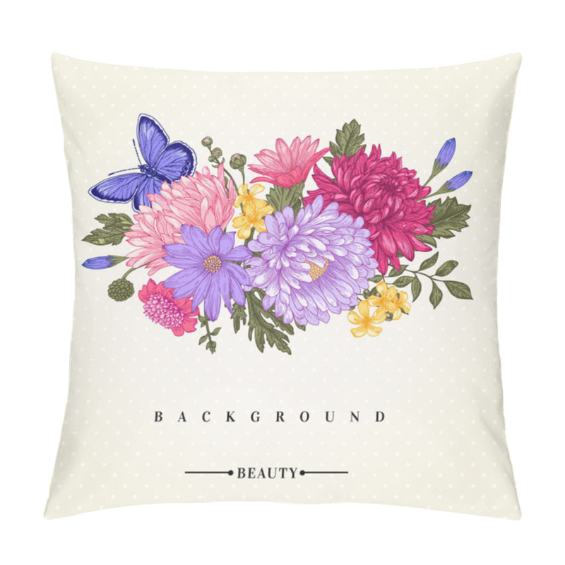 Personality  Bouquet Of Flowers And A Butterfly. Pillow Covers