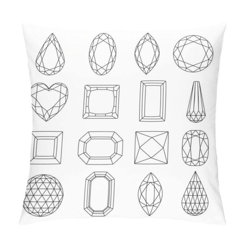 Personality  Line Art Gems, Vector Icons Set. Diamonds And Jewels Linear Illustration. Precious Gemstones Design Elements. Pillow Covers