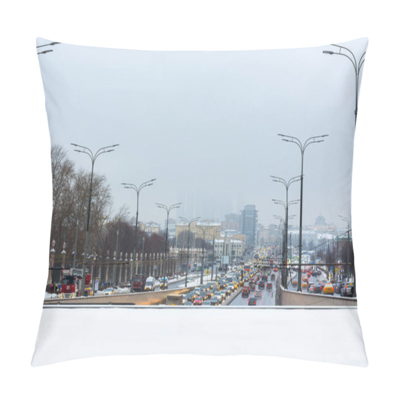 Personality  Krymsky Val Street, Moscow, January 29, 2019. A Gray Winter Day In The Capital Of Russia. Sights Of Moscow. A Gray Winter Day In The Fog. View Of Moscow City Business Center In The Clouds. Pillow Covers